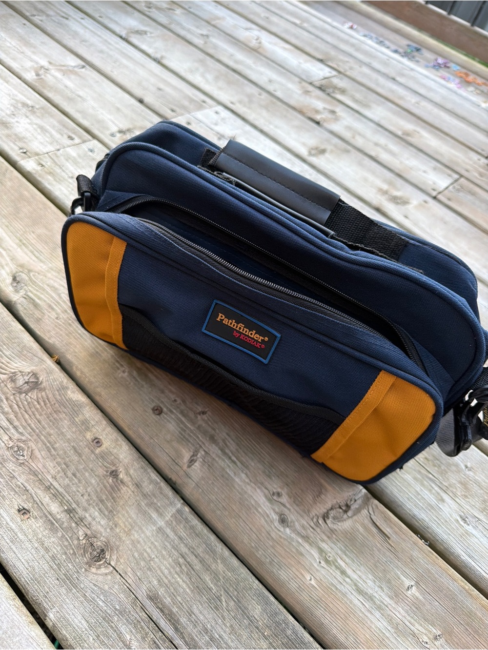 Vintage Kodak Pathfinder Camera Bag Navy Blue Yellow Padded Case